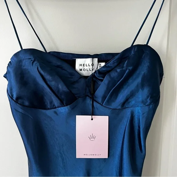 NWT Hello Molly STRUT ALL NIGHT DRESS Blue Satin Mini Dress - Picture 6 of 6